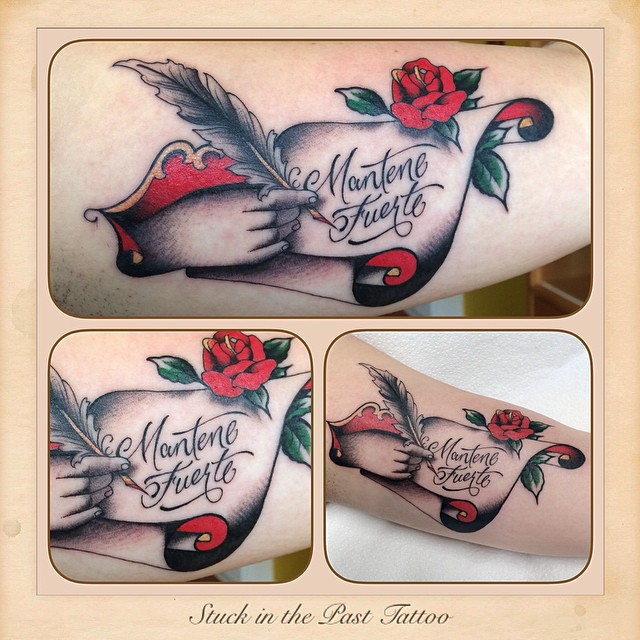 Todays work, 
#stuckinthepasttattoo #smartestshopintown #bright_and_bold #german