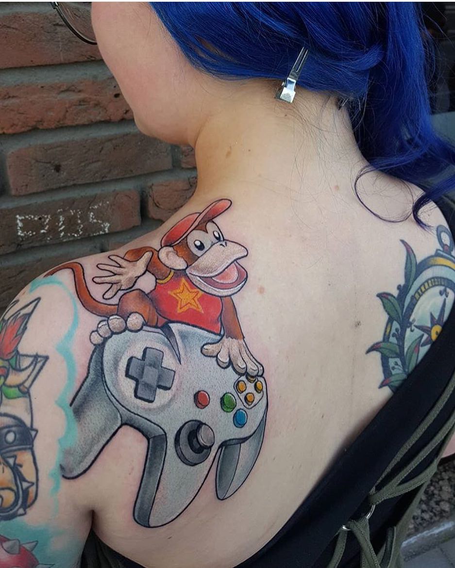 Done by the talented @sail_home ! #neotraditionaltattoo #gamergirl #zeitgeisttat...