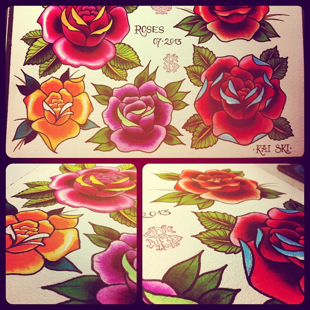 Exercising Roses...#tattoo#tattooing#flash#rattooflash#flashsheet#roses#traditio...