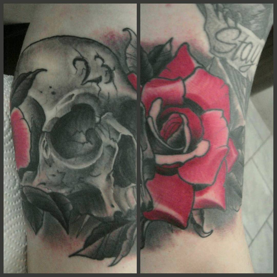 From today....skull and lines healed....rose and leavesbfresh....thx Jan for you