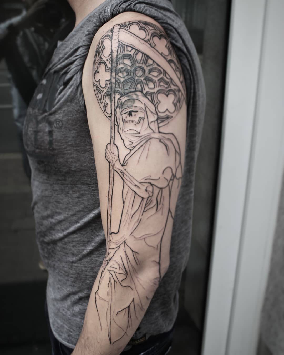 Had a got start on this huge reaper, thank you so much @jens.b.77 
#germantattoo