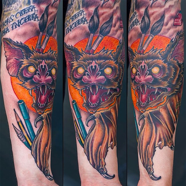 Inner part of a lower arm piece  #tattoo #tattoing #bat#vampire#vampirebat#batta...