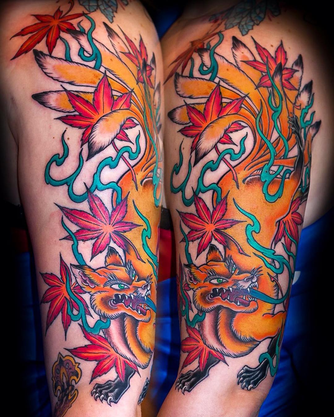 Kitsune on @julietta_ustenco, partly healed, partly fresh

#tattoo #tattooing#ta...