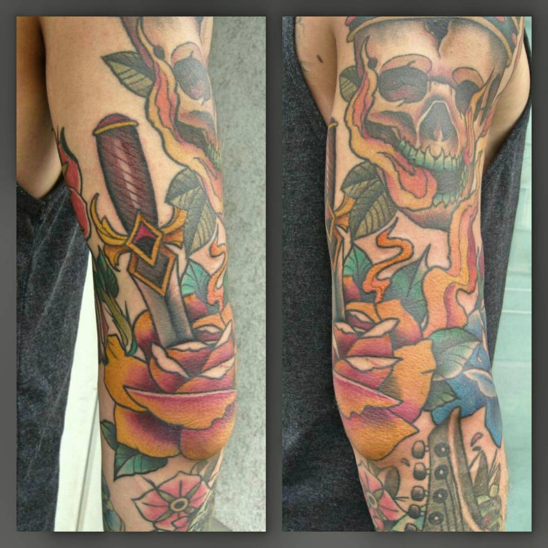 More elbows please  the colors of the rose and dagger are fresh, the rest is hea