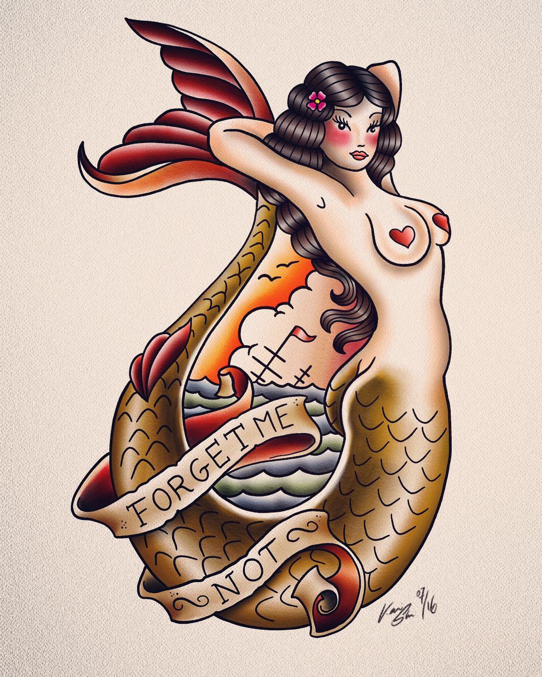 Redrawing of a classic Sailor Jerry Flash for practice - so much fun!!! #tattoo#...