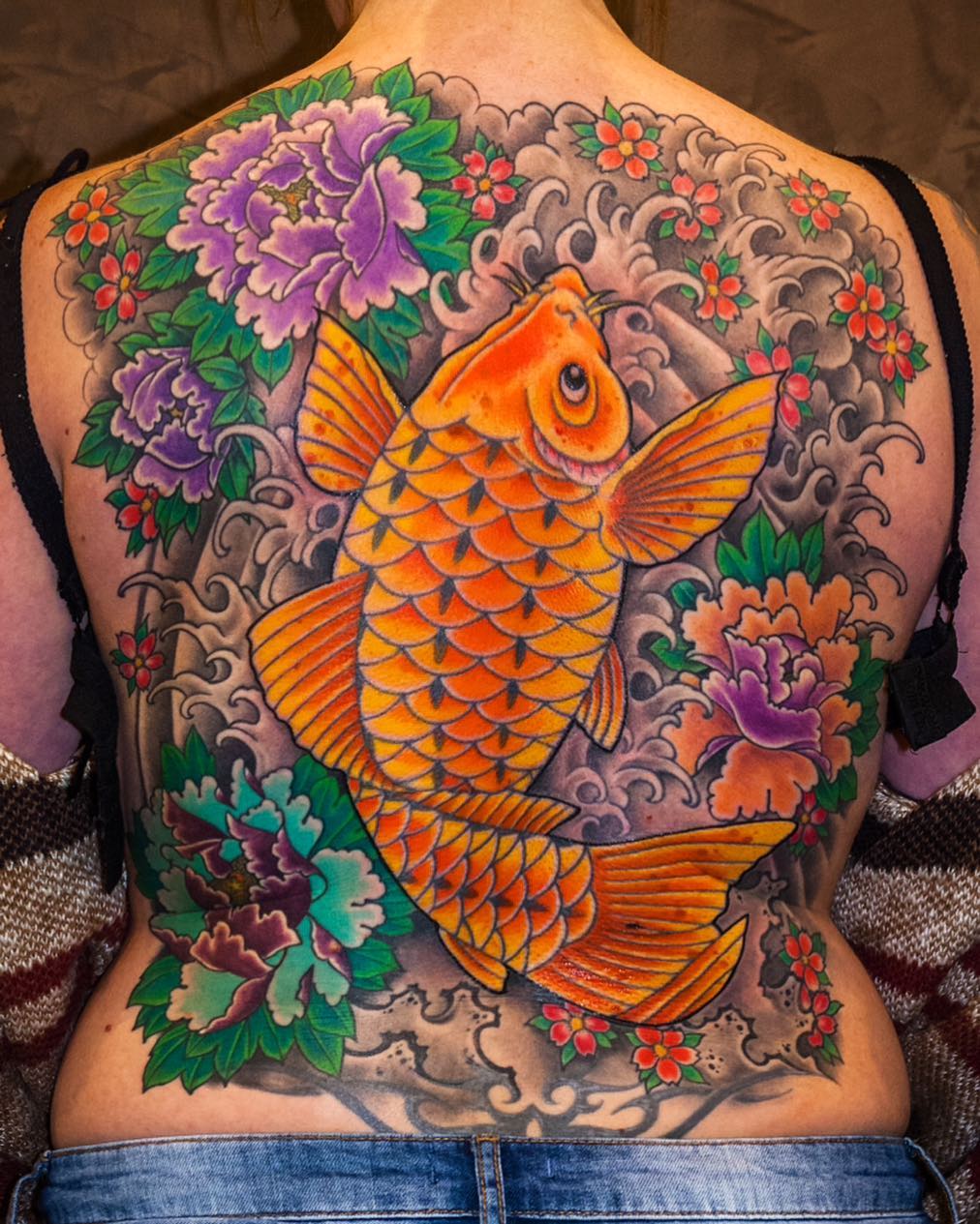 Sarah came to me last year with only outlines of the Koi fish in the middle of h...