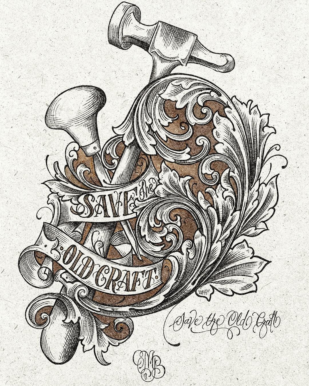 "Save the old craft" design drawn for my canditature @grstools @master_engraver