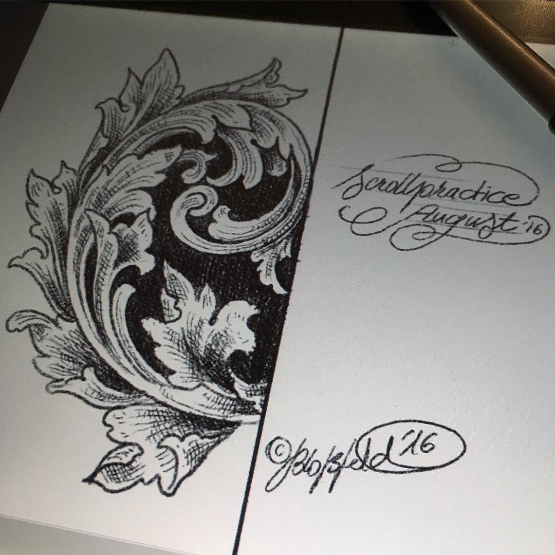Scrollpractice, 
#matthiasblossfeld #engraving #scrollwork #sketchbook #leafes