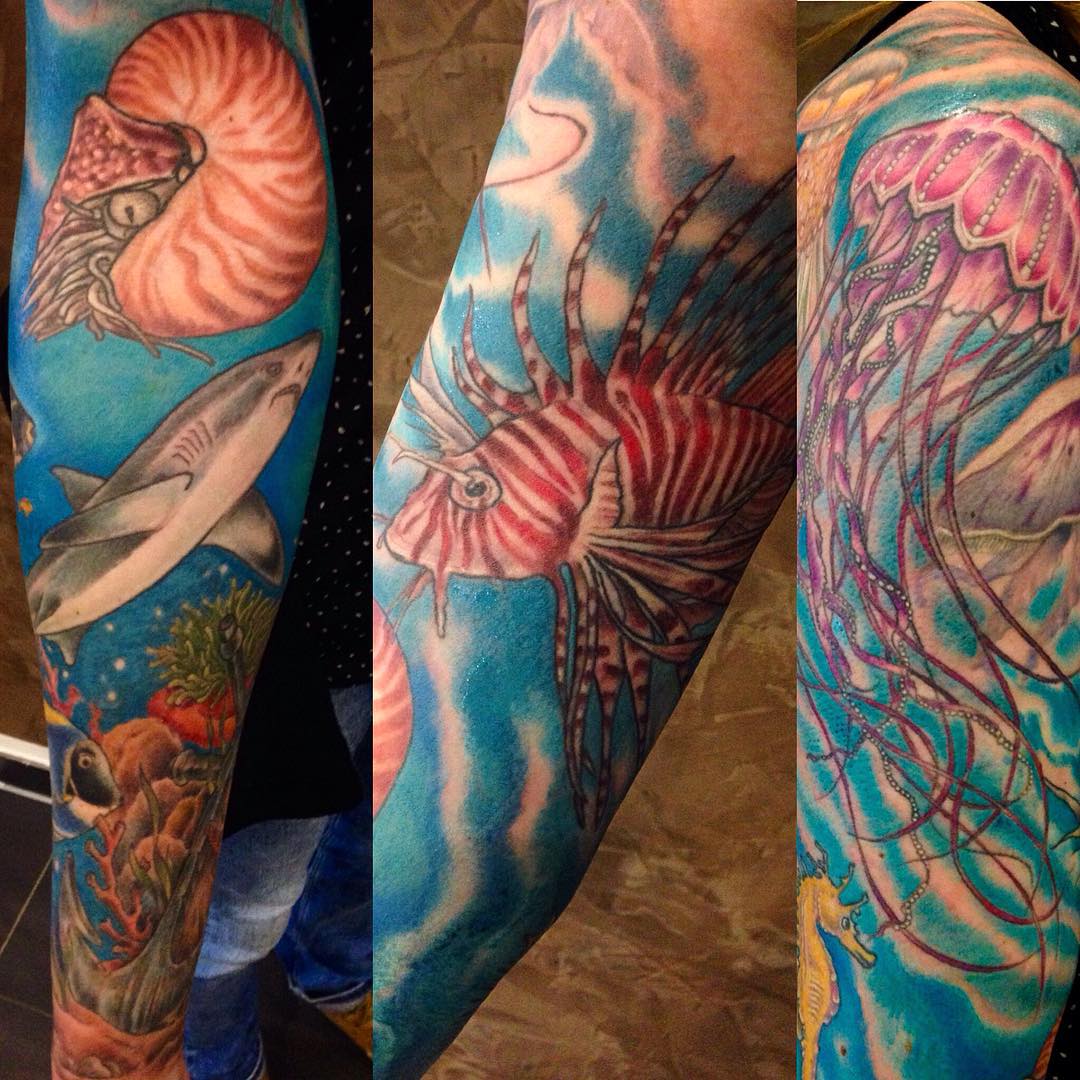 Some parts of Jenny's Underwater Full Sleeve - all healed except for the backgro...