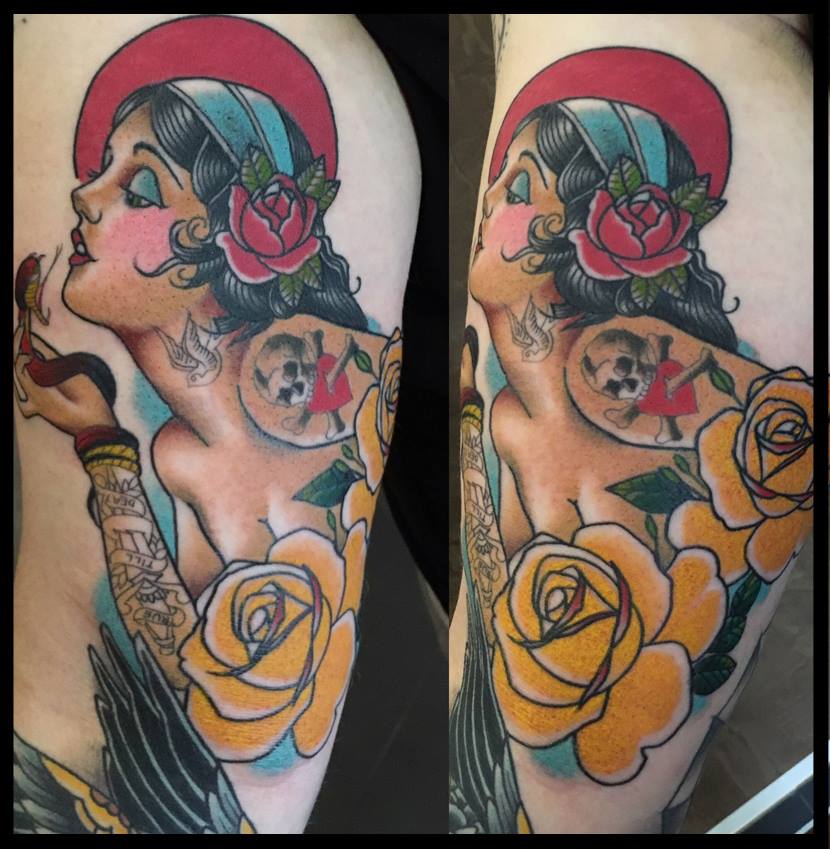 Start von einem Oldschool Fullsleeve.....Tattoo angefertigt von Ron Raida....