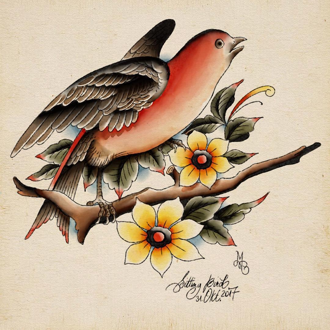 sitting bird wann do tattooflash.. digital watercolor any interested? drop me a