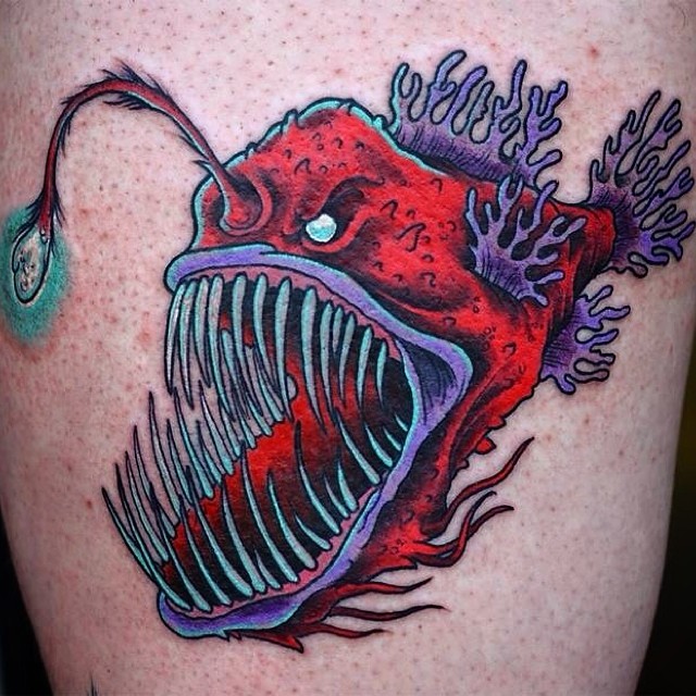 #tattoo #tattooing #fish#deepsea#predator#teeth#waverlydarkblack#fusionink#derma...