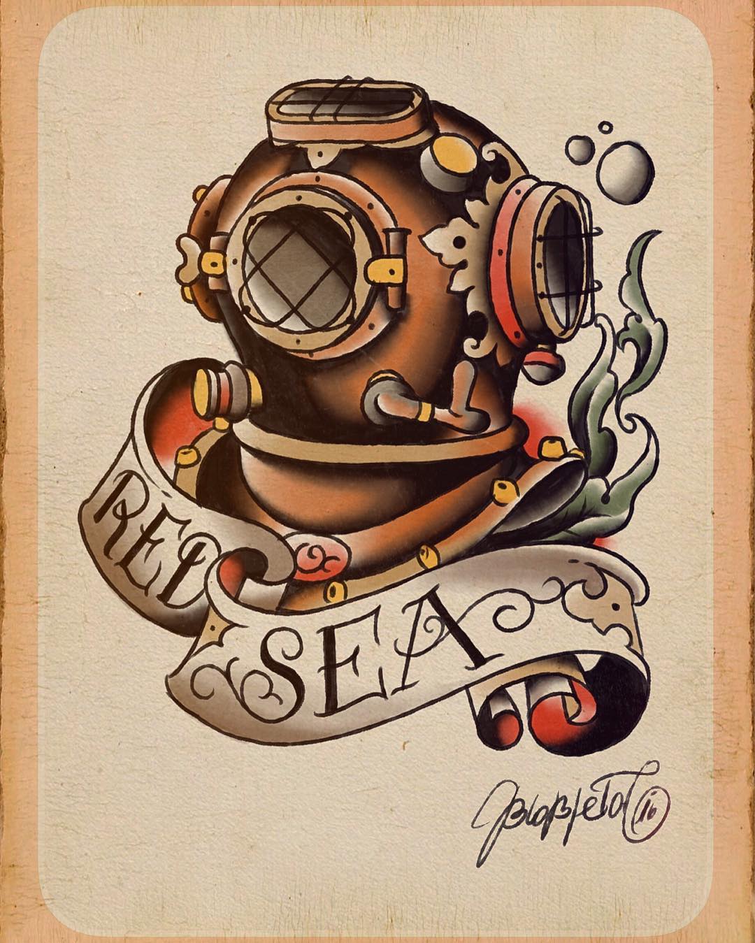 traditional diver, done with digital water colors,
 @wacomtattooteam @tattoosmar