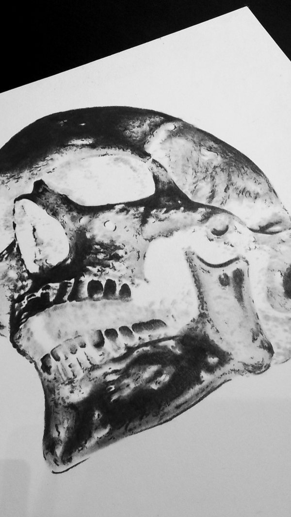 Inverted Skull.....8h of drawing.....black polychromo on 300g ARCHES Paper, hot